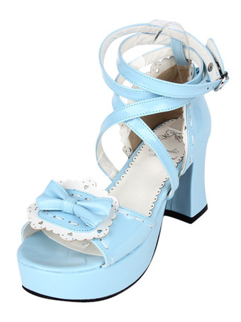 ロリィタサンダル　ライトスカイブルー　プラットフォーム　ラウンドトゥ（丸いつま先）　PU　中ヒール(5.08～7.62cm)　