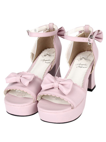 ロリィタサンダル　ピンク　プラットフォーム　ラウンドトゥ（丸いつま先）　PU　中ヒール(5.08～7.62cm)　