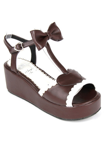 ロリィタサンダル　ブラウン　プラットフォーム　ラウンドトゥ（丸いつま先）　PU　中ヒール(5.08～7.62cm)　