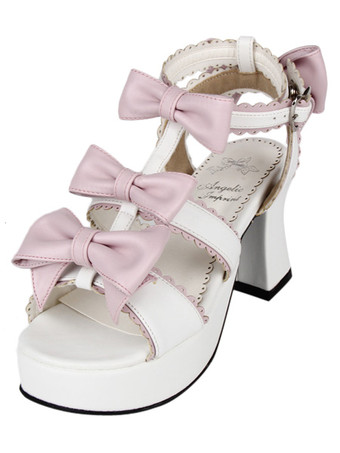ロリィタサンダル　ホワイト　プラットフォーム　ラウンドトゥ（丸いつま先）　PU　中ヒール(5.08～7.62cm)　