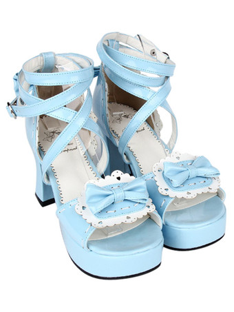 ライトスカイブルーロリィタサンダル　ライトスカイブルー　プラットフォーム　ラウンドトゥ（丸いつま先）　PU　中ヒール(5.08～7.62cm)　