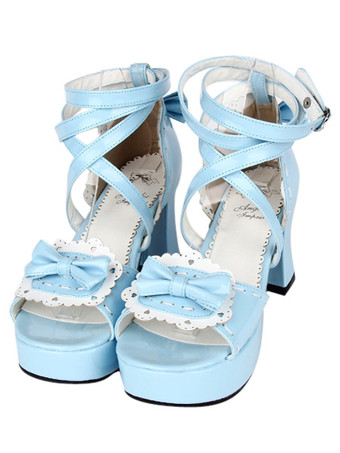 ロリィタサンダル　ライトスカイブルー　プラットフォーム　ラウンドトゥ（丸いつま先）　PU　中ヒール(5.08～7.62cm)　