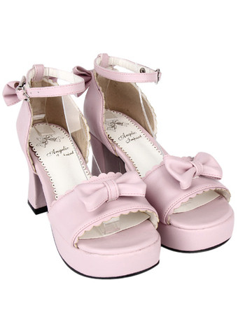 ピンク ロリィタサンダル　ピンク　プラットフォーム　ラウンドトゥ（丸いつま先）　PU　中ヒール(5.08～7.62cm)　