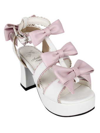 ロリィタサンダル　ホワイト　プラットフォーム　ラウンドトゥ（丸いつま先）　PU　中ヒール(5.08～7.62cm)　
