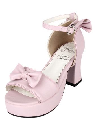 ロリィタサンダル　ピンク　プラットフォーム　ラウンドトゥ（丸いつま先）　PU　中ヒール(5.08～7.62cm)　