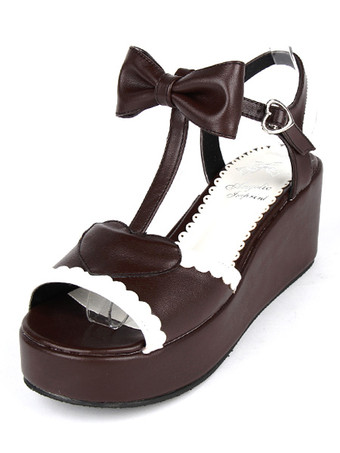ロリィタサンダル　ブラウン　プラットフォーム　ラウンドトゥ（丸いつま先）　PU　中ヒール(5.08～7.62cm)　