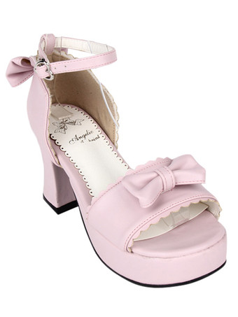 ロリィタサンダル　ピンク　プラットフォーム　ラウンドトゥ（丸いつま先）　PU　中ヒール(5.08～7.62cm)　