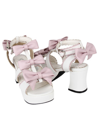 ロリィタサンダル　ホワイト　プラットフォーム　ラウンドトゥ（丸いつま先）　PU　中ヒール(5.08～7.62cm)　