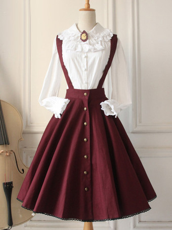 ワインレッド クラシックロリータ ワンピース　交差　JSK　ロリータジャンパースカート アイドル衣装
