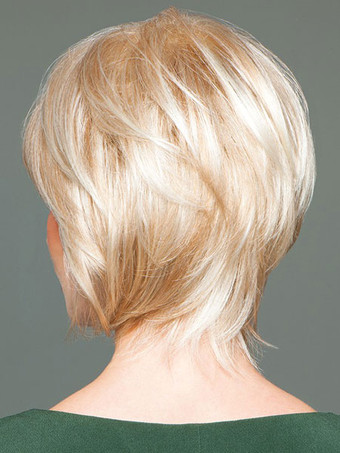 人毛かつら ミセスウィッグ ショートウィッグ＆ロングウィッグ 女性用かつら ゴールド ショートヘア ふわっとした髪 フルウィッグ パーティー シック＆モダン 大人用