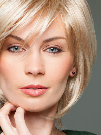 人毛かつら ミセスウィッグ ショートウィッグ＆ロングウィッグ 女性用かつら ゴールド ショートヘア ふわっとした髪 フルウィッグ パーティー シック＆モダン 大人用