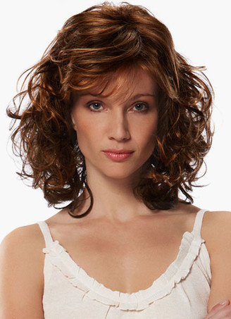 20-Inch Brown Tousled Women's Shoulder-length Curly Wig In Heat-Resistant Fiber