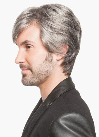 ウィッグ　男性用　大人用　グレー　フルウィッグ　耐熱ファイバー　レイヤード　コンテンポラリー・ファッション　仕事　