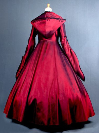 中世 ドレス プラスサイズ 女性用 プリンセス 貴族ドレス レッド 長袖 ヴィクトリア風 祝日 レトロ ヨーロッパ 宮廷風 中世 ドレス・貴族ドレス バーガンディ