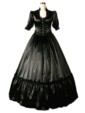 ビクトリア朝の黒半袖ポプリン レトロな衣装