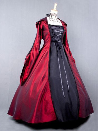 中世 ドレス プラスサイズ 女性用 プリンセス 貴族ドレス レッド 長袖 ヴィクトリア風 祝日 レトロ ヨーロッパ 宮廷風 中世 ドレス・貴族ドレス バーガンディ