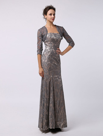 結婚式 母親ドレス マーメイドライン ミセスドレス フォーマル グレイ ウェディングパーティードレス ストラップレスネック ノースリーブ お呼ばれ 謝恩会 成人式 二次会 レース 格安オケージョンドレス マキシ丈 ファスナー レース ウェディング