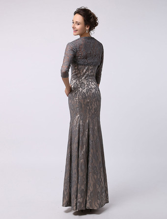 結婚式 母親ドレス マーメイドライン ミセスドレス フォーマル グレイ ウェディングパーティードレス ストラップレスネック ノースリーブ お呼ばれ 謝恩会 成人式 二次会 レース 格安オケージョンドレス マキシ丈 ファスナー レース ウェディング