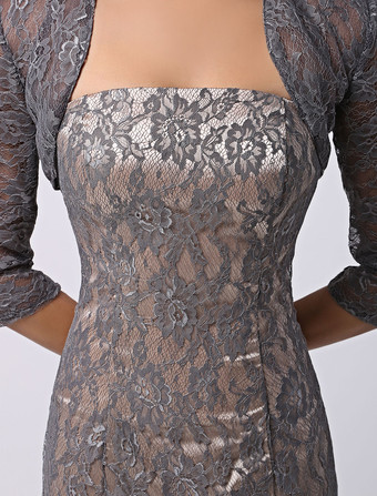 結婚式 母親ドレス マーメイドライン ミセスドレス フォーマル グレイ ウェディングパーティードレス ストラップレスネック ノースリーブ お呼ばれ 謝恩会 成人式 二次会 レース 格安オケージョンドレス マキシ丈 ファスナー レース ウェディング