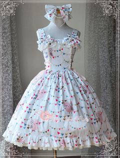Lolitashow Sweet Cotton Bows Cute Lolita Jumper Skirt 
