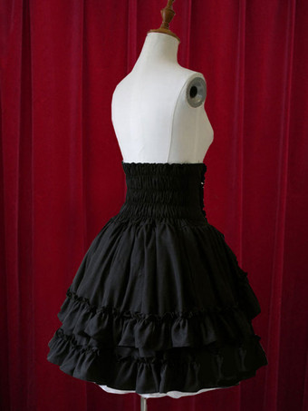 ゴスロリ　ピュア　ブラック　ハイウェスト　ロリータショートスカート　レイヤー　レットフリル　アイドル衣装