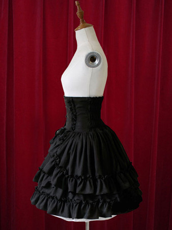 ゴスロリ　ピュア　ブラック　ハイウェスト　ロリータショートスカート　レイヤー　レットフリル　アイドル衣装
