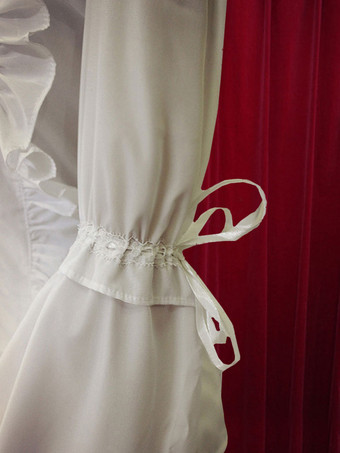 ロリィタブラウス シルクライク シフォン 姫袖 スタンドカラー 長袖 無地 レースアップ フリル