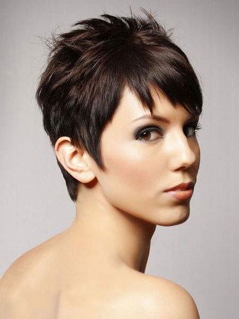 Perruque de cheveux humains pour femme marron foncée 