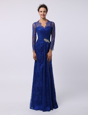 Royal BleuRobe de mère de mariée manche longue transparente au sol robe de cocktail de mariage