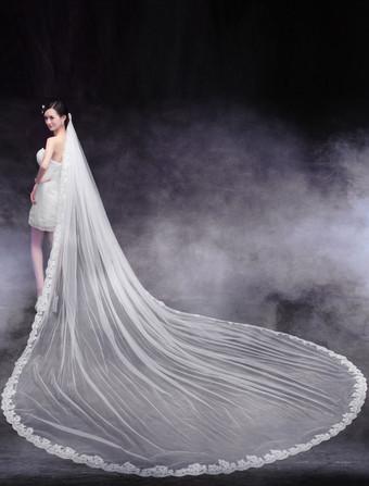 Tulle Wedding Veil Ivory One Tier Bridal Veils - Milanoo.com