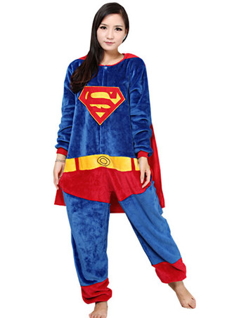 Kigurumi pijamas super-herói Superman Onesie Womens flanela traje Cosplay