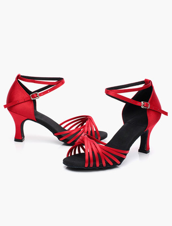 女性ダンスシューズ　ラテンダンスシューズ　美脚　疲れにくい　社交ダンスシューズ　滑り防止　チャンキーヒール　7cm　オープントゥ　