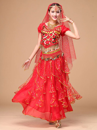 ベリーダンス衣装　コスチューム　イエロー アラビアン 衣装　シフォン　スパークル　ボリウッド　ダンスドレス　女性用