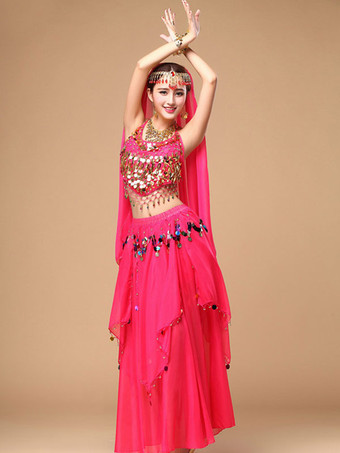 ベリーダンス衣装　コスチューム　女性用　レッド アラビアン 衣装　スパークル　シフォン　ボリウッド　ダンスドレス