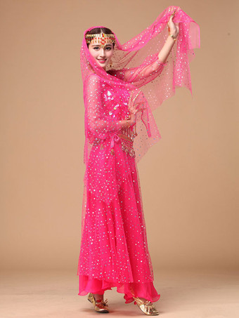 ベリーダンス衣装　コスチューム　スパークル　アラビアン 衣装 シフォン　ボリウッド　ダンスドレス