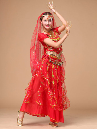 ベリーダンス衣装　コスチューム　イエロー アラビアン 衣装　シフォン　スパークル　ボリウッド　ダンスドレス　女性用