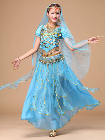 ティールベリーダンス衣装　コスチューム　イエロー アラビアン 衣装　シフォン　スパークル　ボリウッド　ダンスドレス　女性用