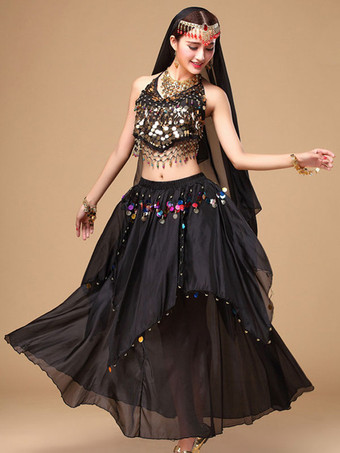 ブラック ベリーダンス衣装　コスチューム　女性用　レッド アラビアン 衣装　スパークル　シフォン　ボリウッド　ダンスドレス