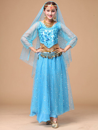 ベリーダンス衣装　コスチューム　スパークル　アラビアン 衣装 シフォン　ボリウッド　ダンスドレス