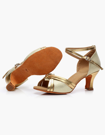 女性ダンスシューズ　ラテンダンスシューズ　美脚　疲れにくい　社交ダンスシューズ　滑り防止　チャンキーヒール　5.5cm　オープントゥ　