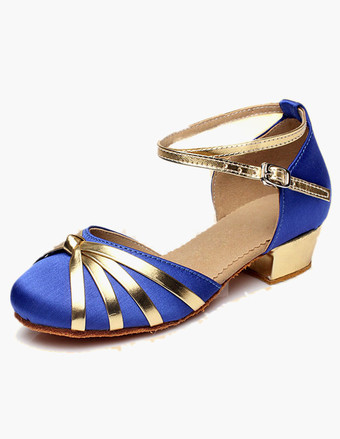 ブルー アンクル　ストラップ　サテン　ボールルームシューズ