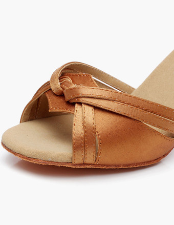 女性ダンスシューズ　ラテンダンスシューズ　美脚　疲れにくい　社交ダンスシューズ　滑り防止　チャンキーヒール　5.5cm　オープントゥ　