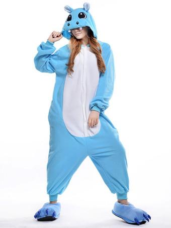 Kigurumi Pajamas Blue Hippo onesie Unisex For Adult Synthetic