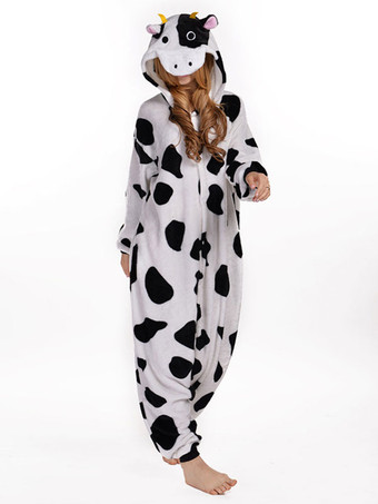 パジャマ ウシ コスプレルームウェア ジャンプスーツ ユニセックス 大人用 ハロウィン 着ぐるみパジャマ アニマル サザック 衣装 ホワイト