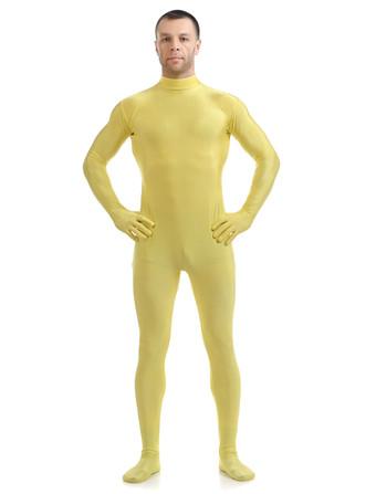 Yellow Long Sleeves PVC Shiny Metallic Fabric Catsuit Front Zipper Unisex  Body Suit - Milanoo.com