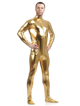 ADULT METALLIC UNITARD STRETCH JUMPSUIT SILVER GOLD BLACK CATSUIT COSTUME ZENTAI 