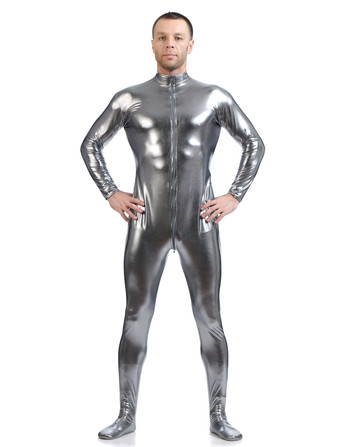 Full Bodysuit Zentai Lycra Spandex Suit for men in Chrome Silver