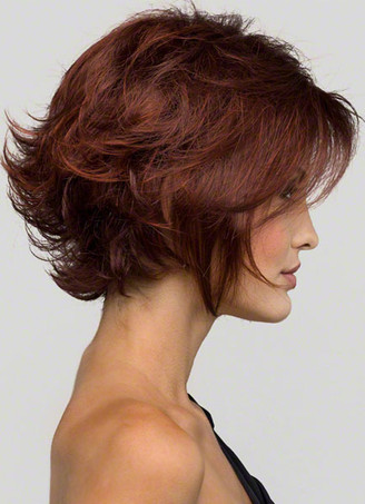 ショートウィッグ　マホガニー　フルウィッグ　耐熱ファイバー　女性用　ストレート　ストリートウェア　シック＆モダン　