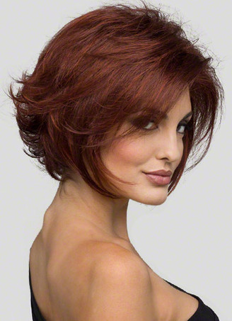 ショートウィッグ　マホガニー　フルウィッグ　耐熱ファイバー　女性用　ストレート　ストリートウェア　シック＆モダン　