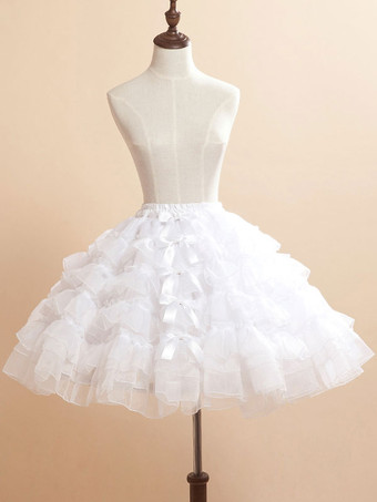 Lolitashow White Bows Organza Lolita Skirt for Women